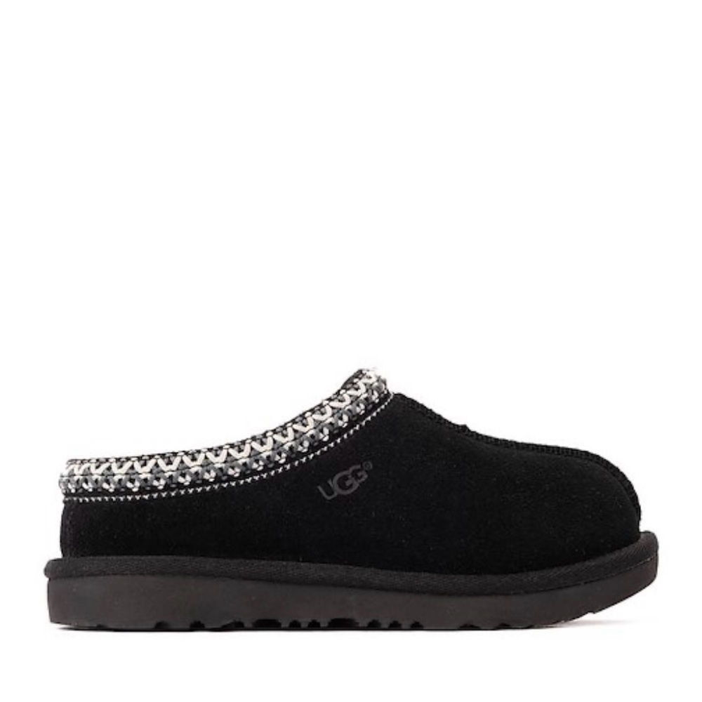 UGG Black Suede Clogs with Patterned Trim
